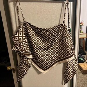 Geometric Brown and Cream Women's Top